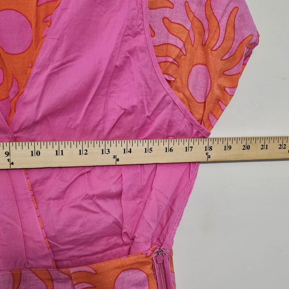 J Marie Women's Romper Medium Pink Orange Multicolor Belt Hem Wrap V-Neck 581 - Picture 12 of 16
